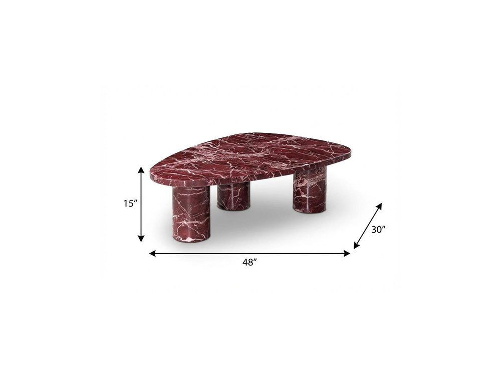 48" Red Genuine Marble and Marble Free Form Coffee Table