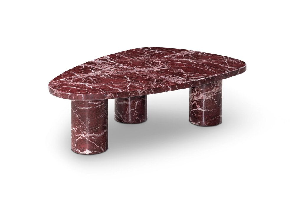 48" Red Genuine Marble and Marble Free Form Coffee Table