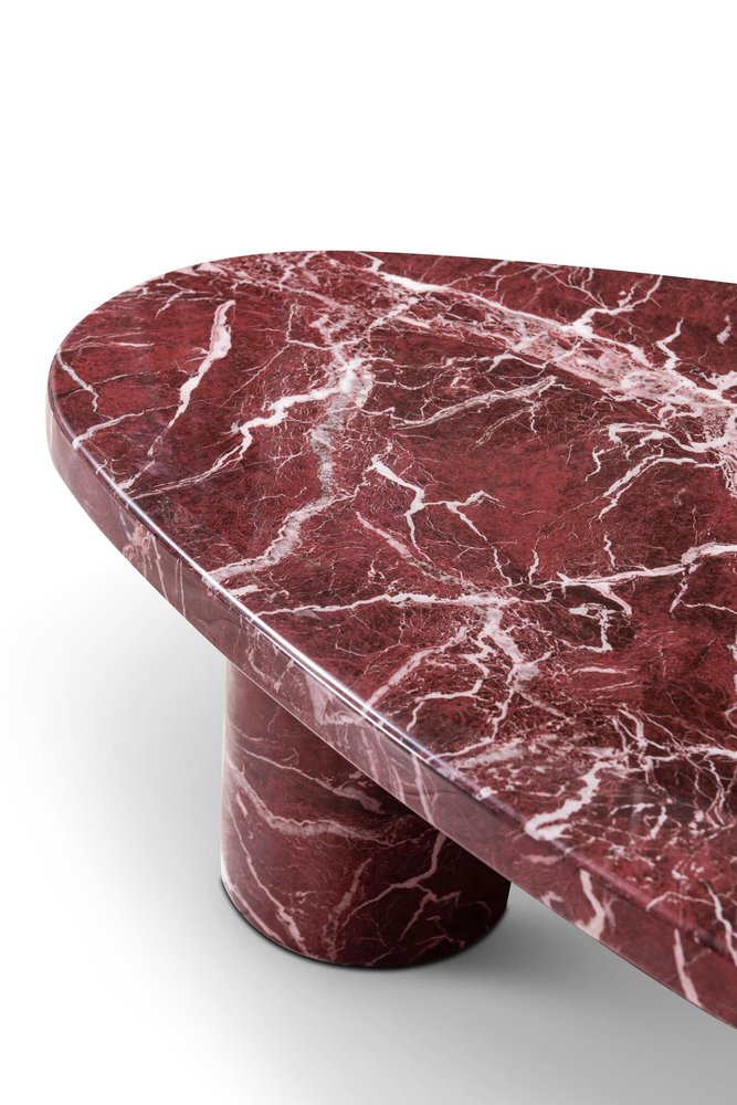 48" Red Genuine Marble and Marble Free Form Coffee Table
