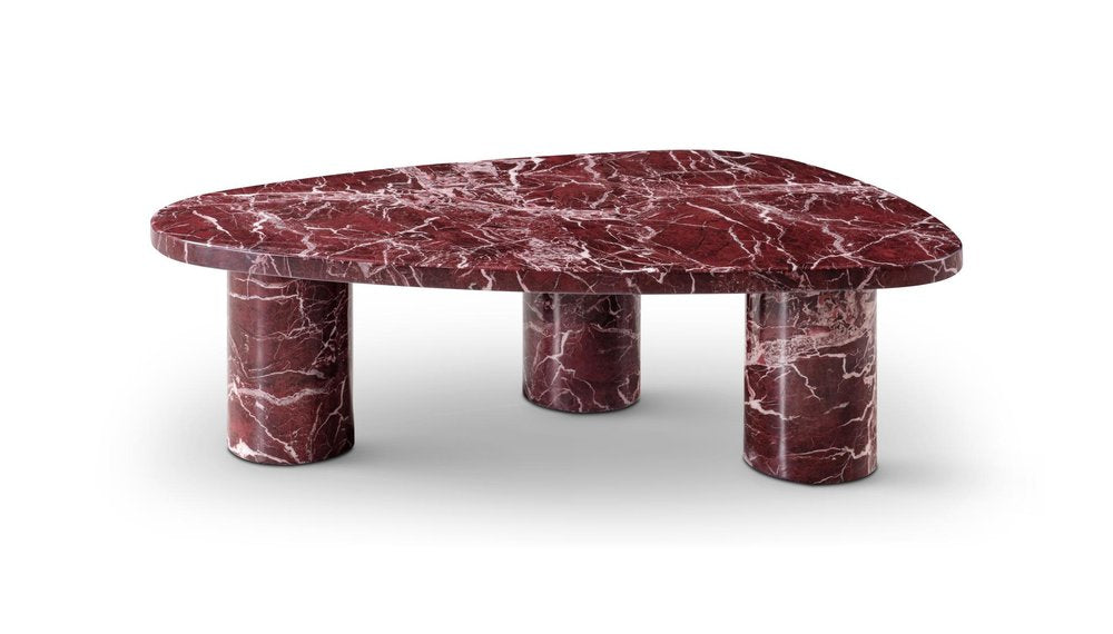 48" Red Genuine Marble and Marble Free Form Coffee Table