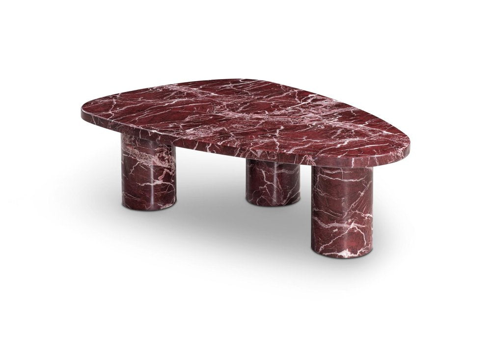 48" Red Genuine Marble and Marble Free Form Coffee Table