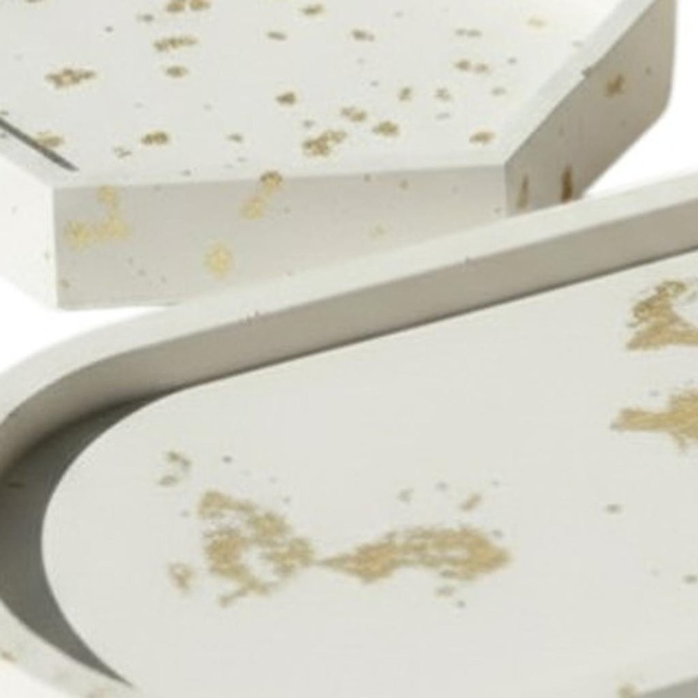 Set of Three Gold And White Resin Handmade Trinket Trays on a white background