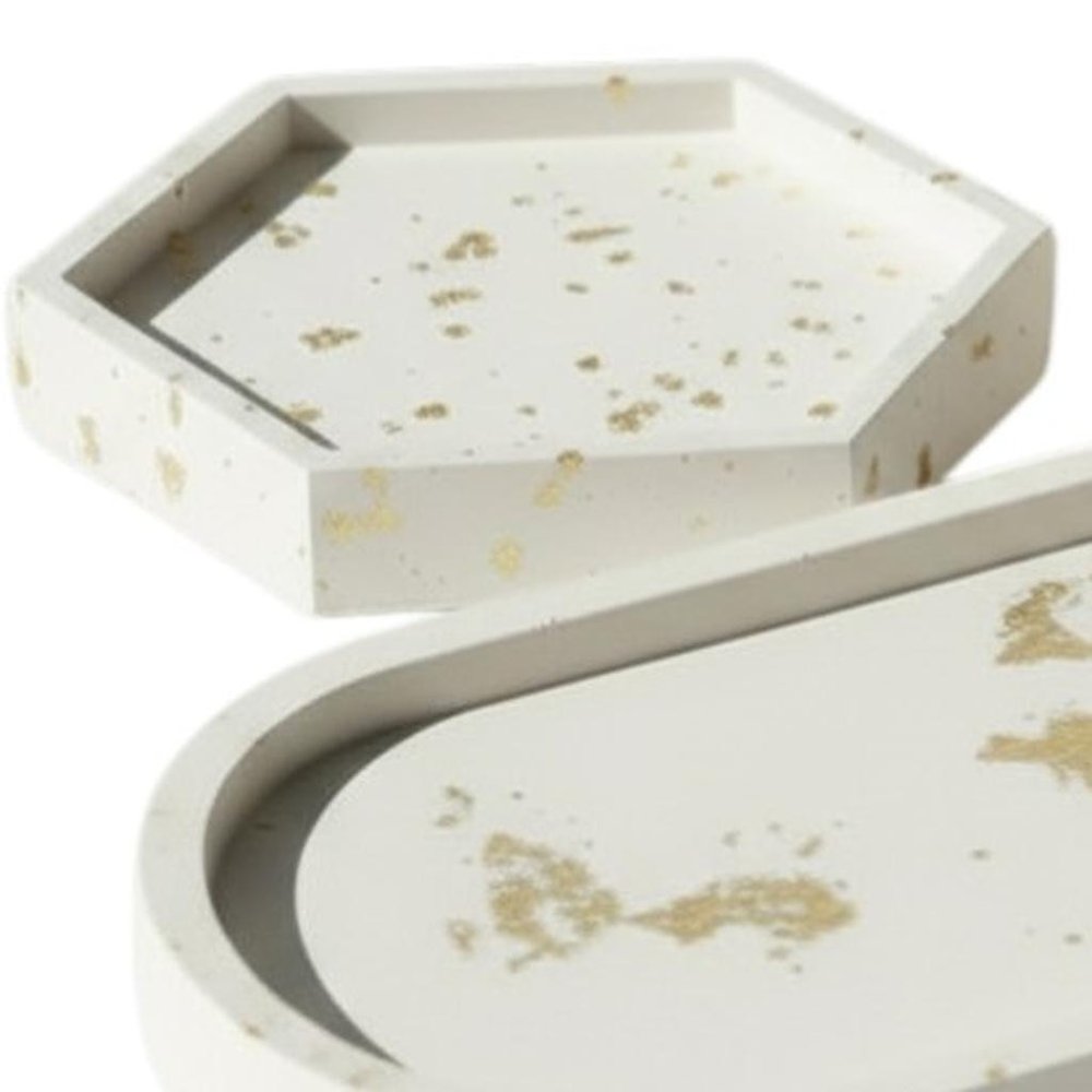 Set of Three Gold And White Resin Handmade Trinket Trays