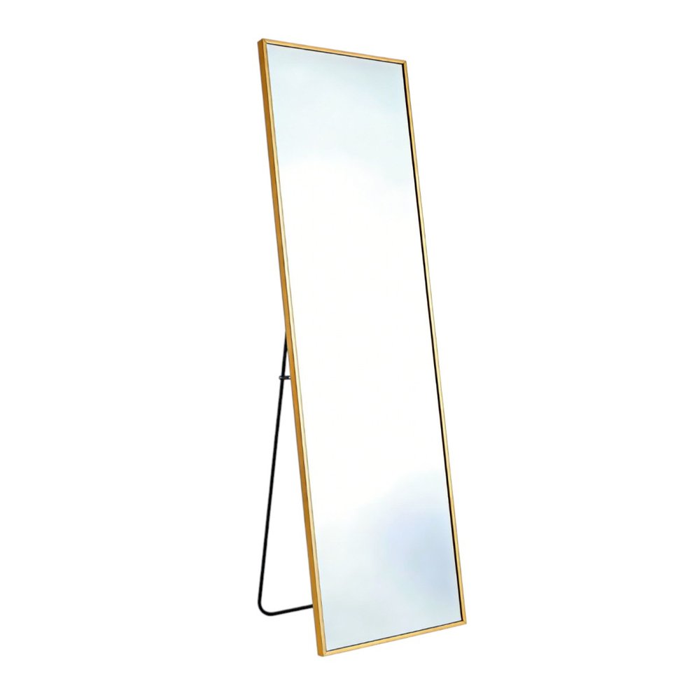 70" Gold Aluminum Freestanding And Wall Mounted Framed Full Length Mirror on a white background