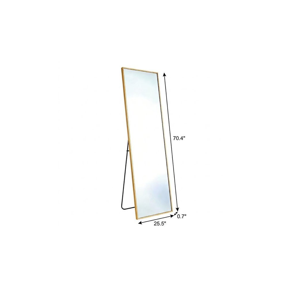 70" Gold Aluminum Freestanding And Wall Mounted Framed Full Length Mirror on a white background