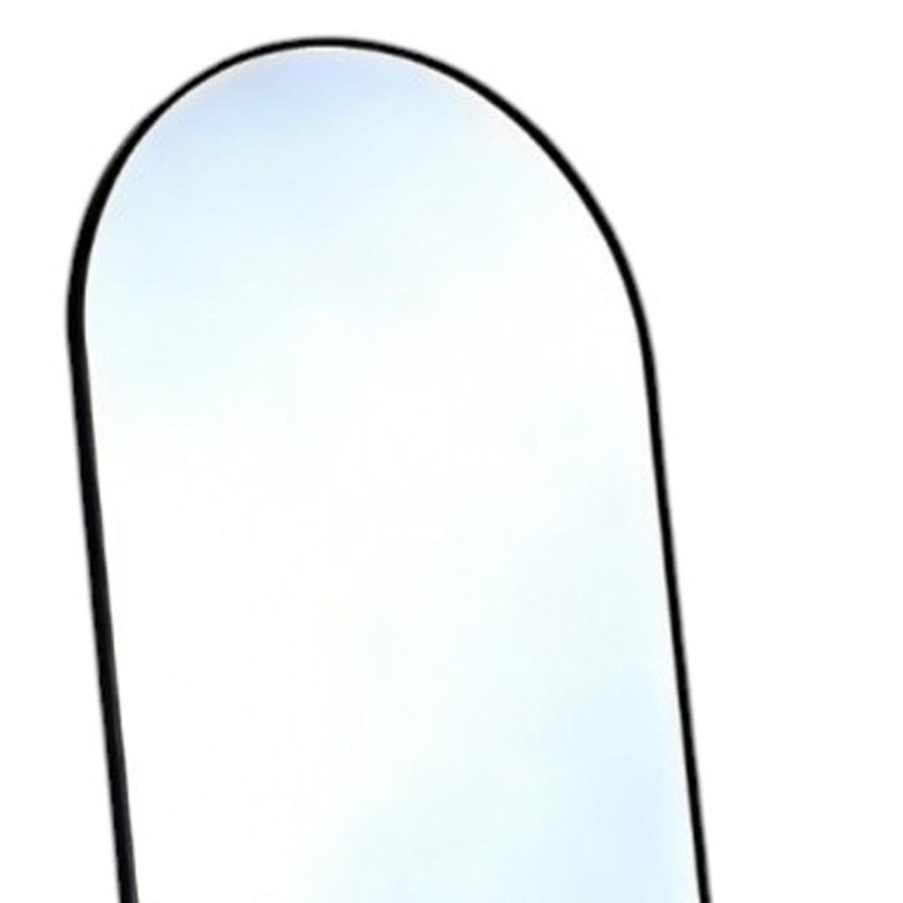 70" Black Aluminum Arch Freestanding And Wall Mounted Framed Full Length Mirror on a white background