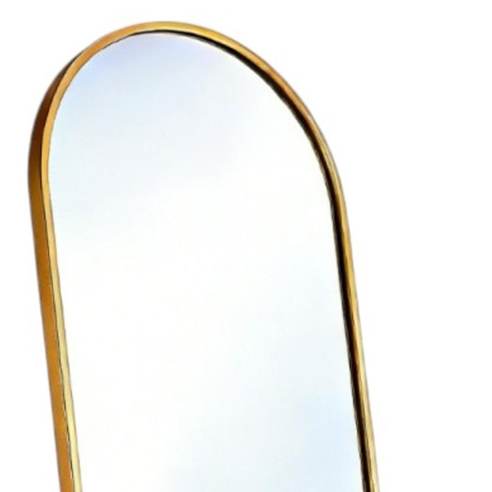 70" Gold Aluminum Arch Freestanding And Wall Mounted Framed Full Length Mirror on a white background