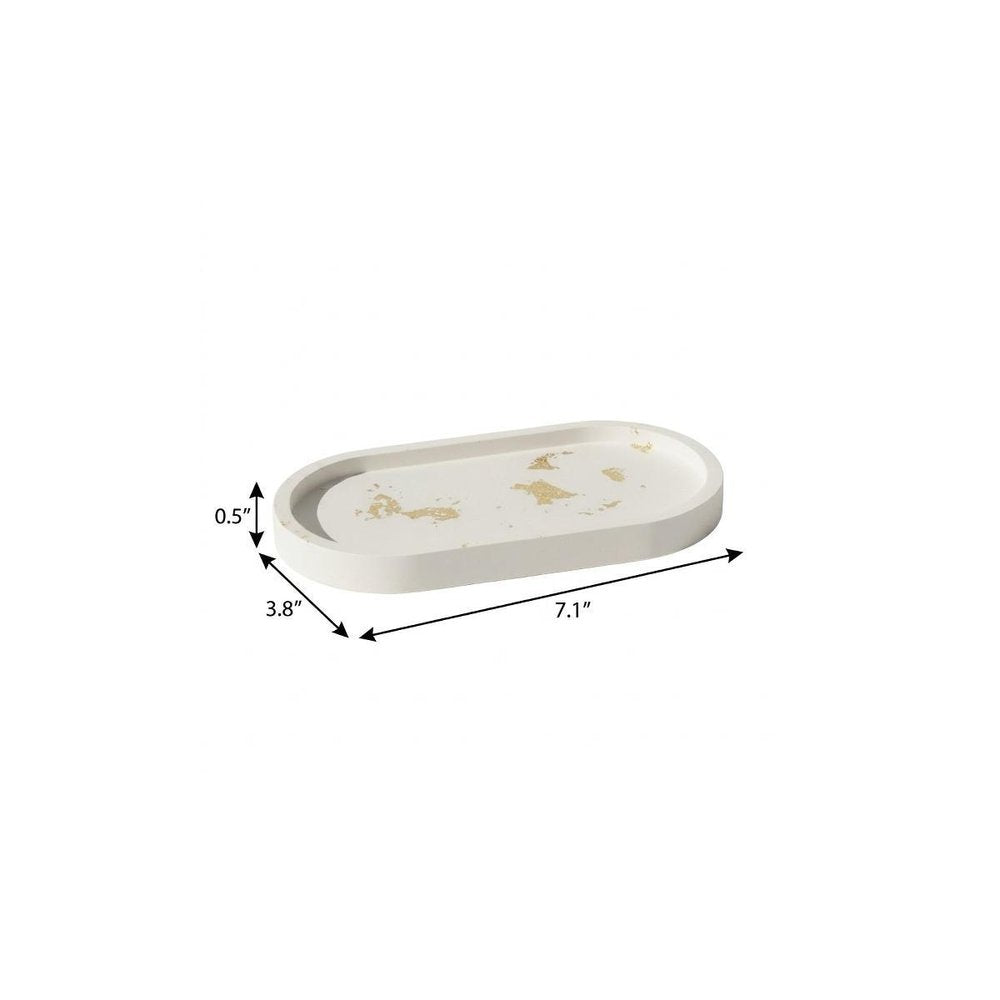 7" White And Gold Resin Handmade Oval Trinket Tray