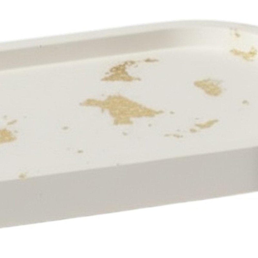 7" White And Gold Resin Handmade Oval Trinket Tray on a white background