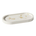 7" White And Gold Resin Handmade Oval Trinket Tray on a white background