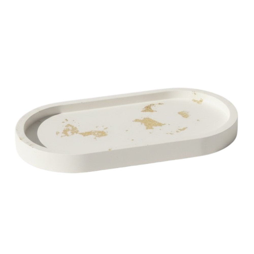 7" White And Gold Resin Handmade Oval Trinket Tray