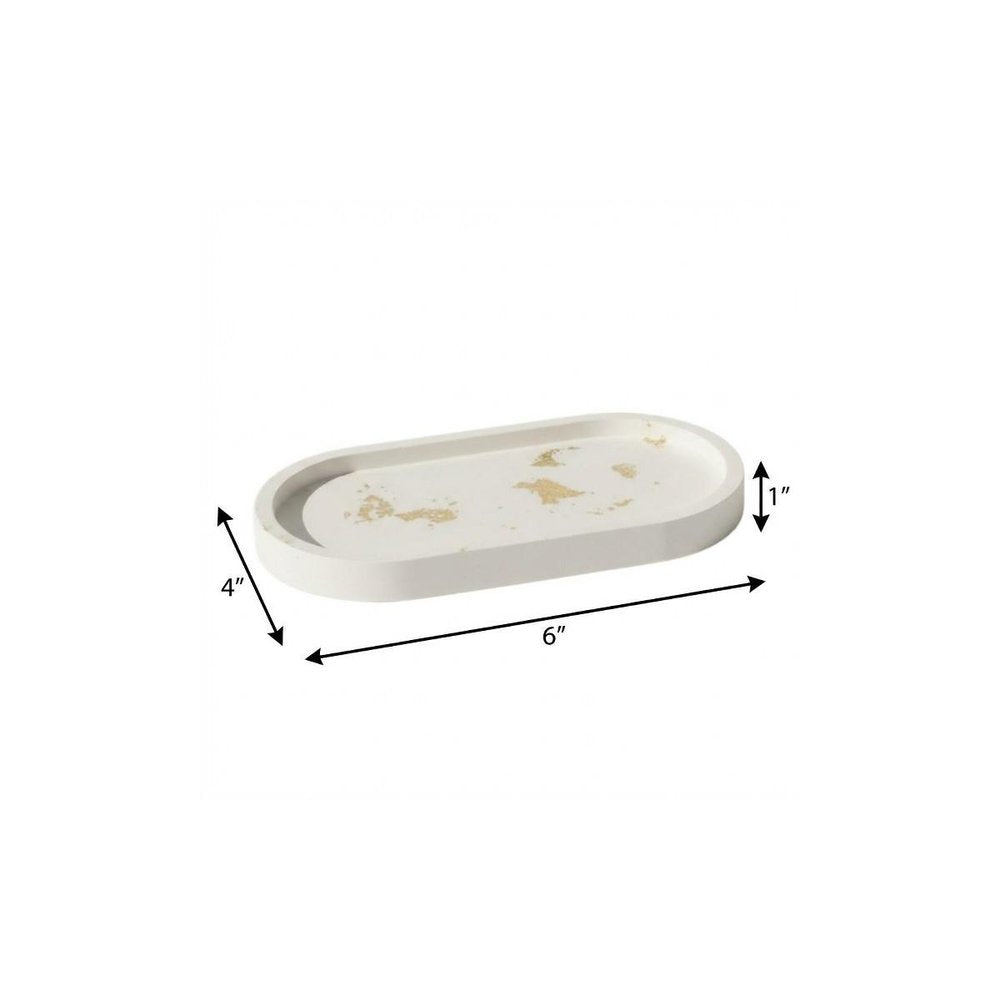 7" White And Gold Resin Handmade Oval Trinket Tray