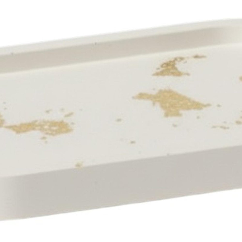 7" White And Gold Resin Handmade Oval Trinket Tray on a white background
