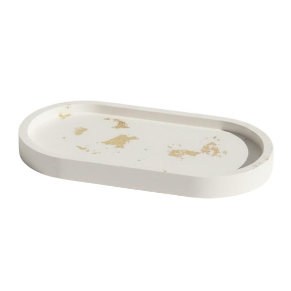 7" White And Gold Resin Handmade Oval Trinket Tray on a white background