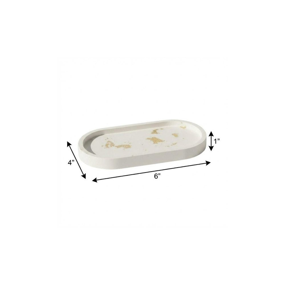 7" White And Gold Resin Handmade Oval Trinket Tray