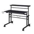 Adjustable Black Wood and Stainless Steel Rolling Writing Desk on a white background