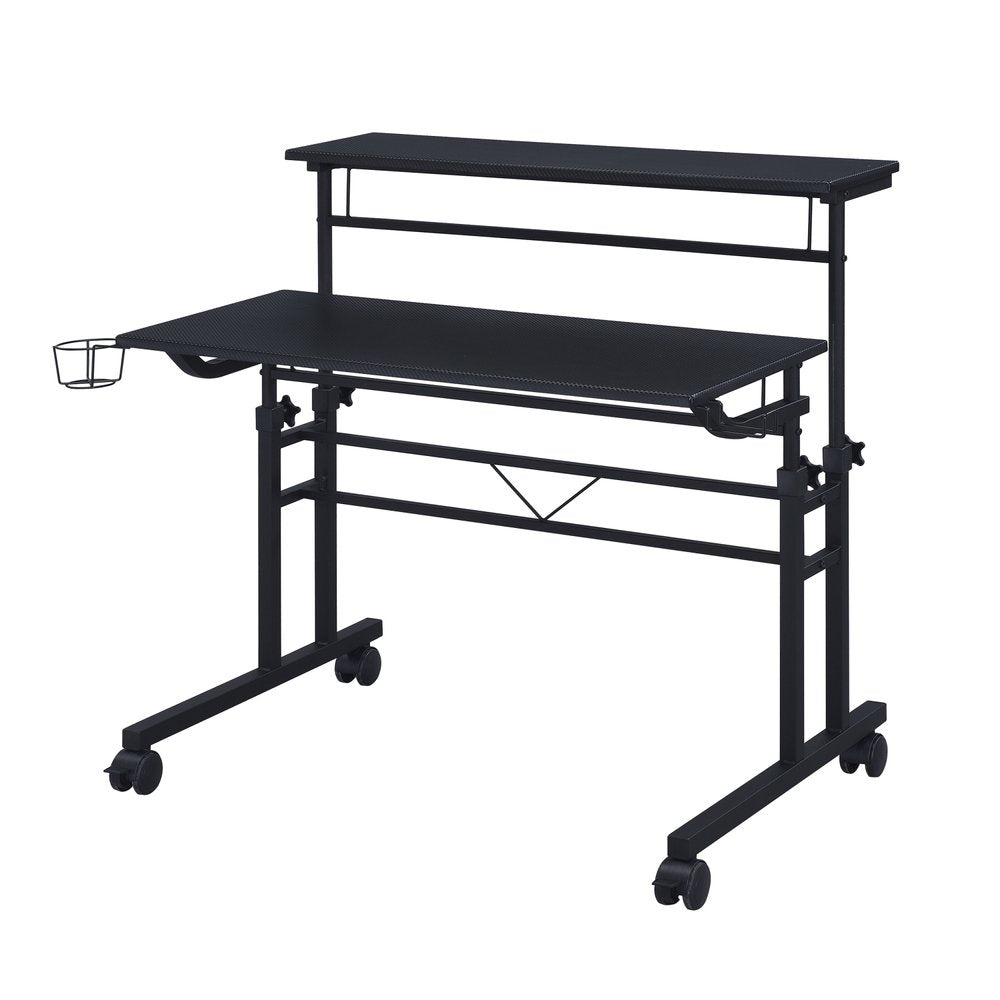Adjustable Black Wood and Stainless Steel Rolling Writing Desk on a white background