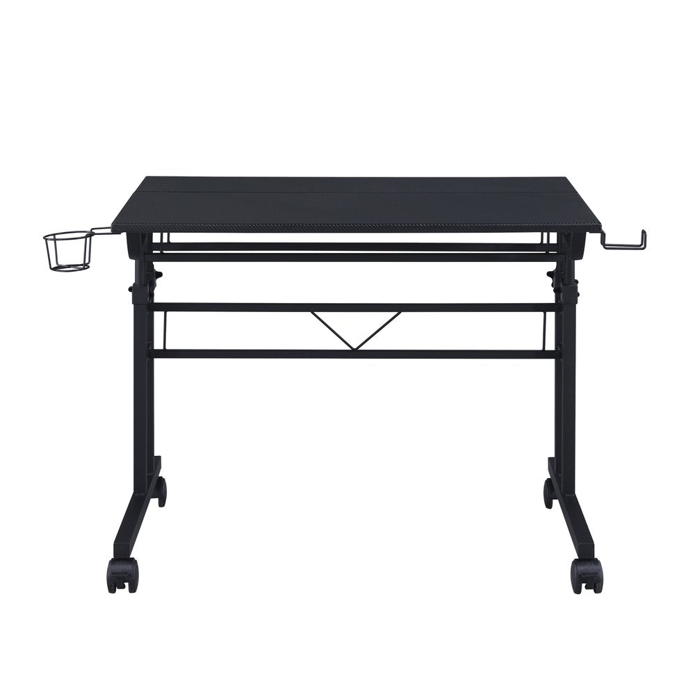 Adjustable Black Wood and Stainless Steel Rolling Writing Desk on a white background
