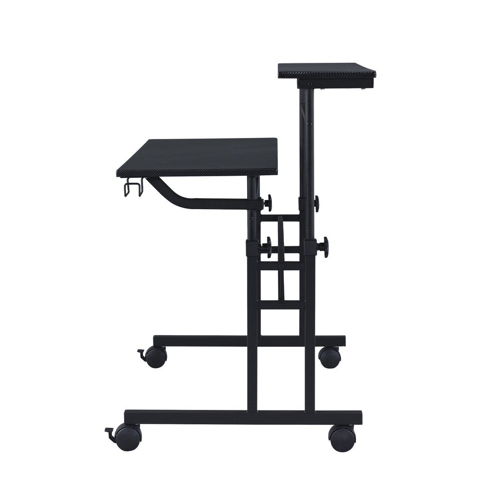 Adjustable Black Wood and Stainless Steel Rolling Writing Desk on a white background