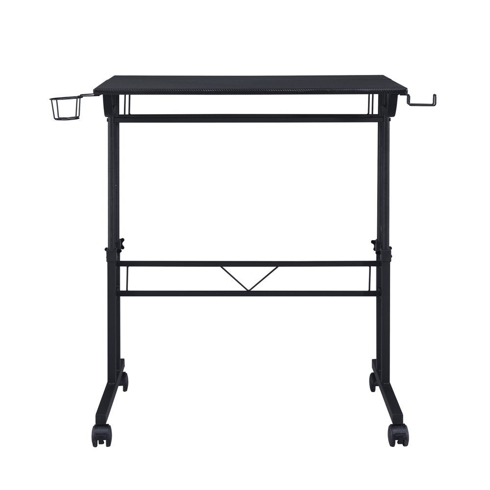 Adjustable Black Wood and Stainless Steel Rolling Writing Desk on a white background