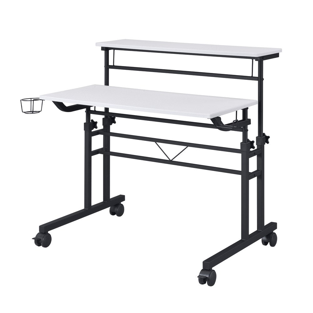Adjustable Black Wood and Stainless Steel Rolling Writing Desk