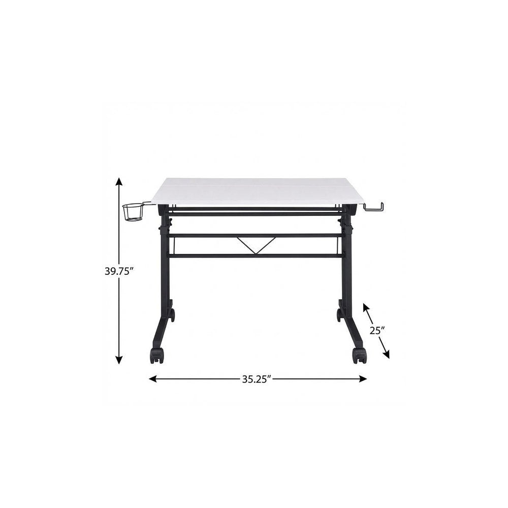 Adjustable Black Wood and Stainless Steel Rolling Writing Desk