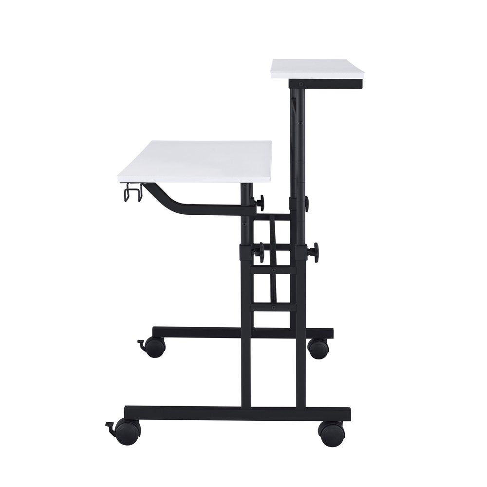 Adjustable Black Wood and Stainless Steel Rolling Writing Desk on a white background