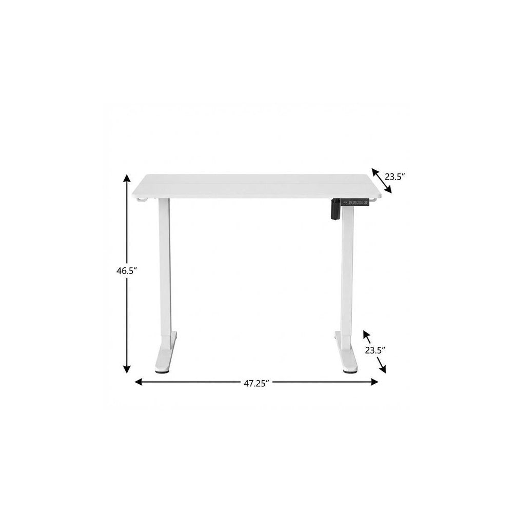 Adjustable Black Wood and Steel Standing Desk on a white background