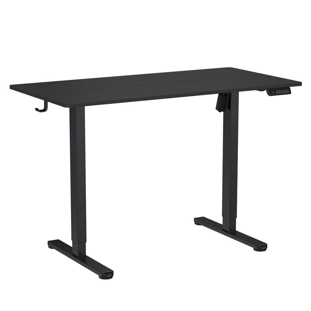 Adjustable Black Wood and Steel Standing Desk on a white background