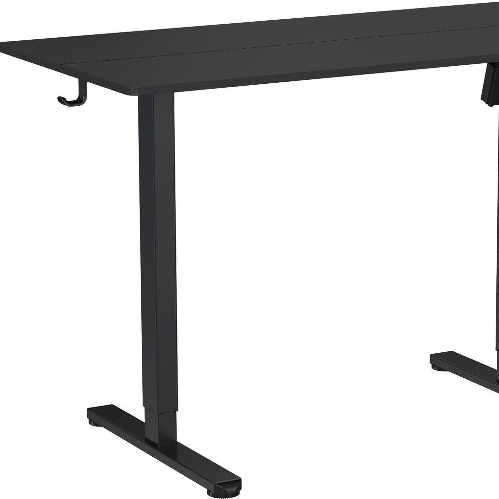 Adjustable Black Wood and Steel Standing Desk on a white background
