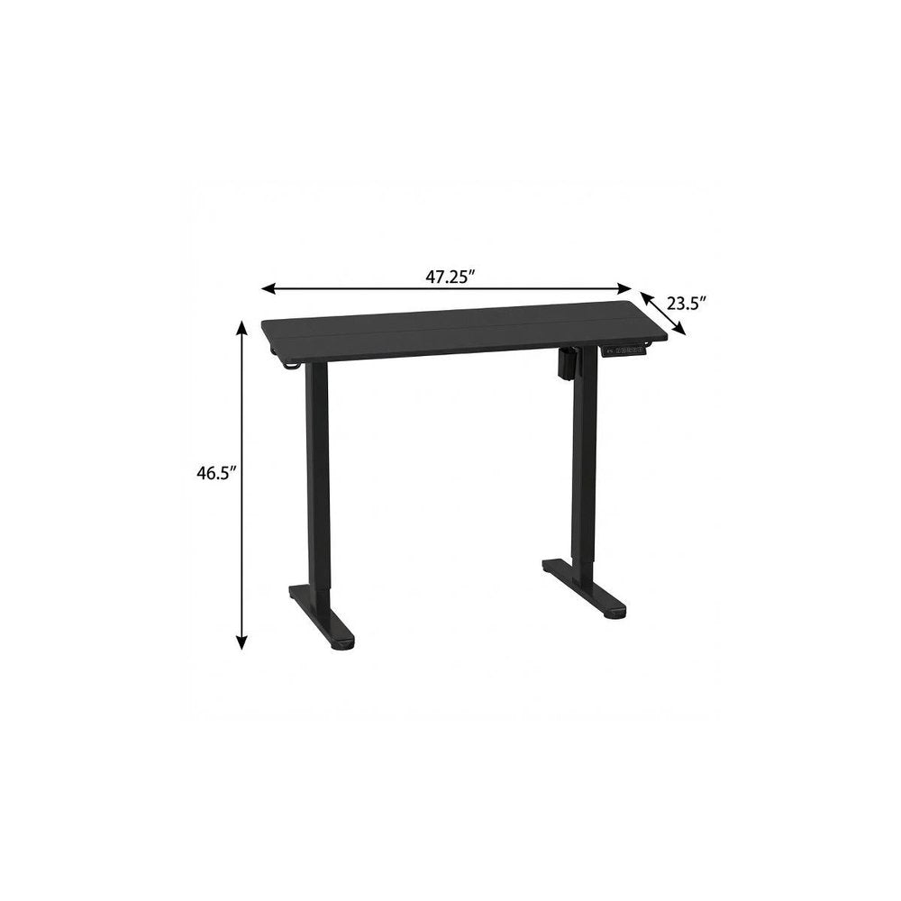 Adjustable Black Wood and Steel Standing Desk on a white background