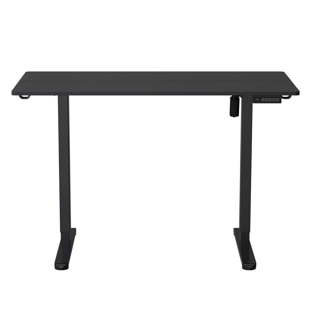 Adjustable Black Wood and Steel Standing Desk on a white background