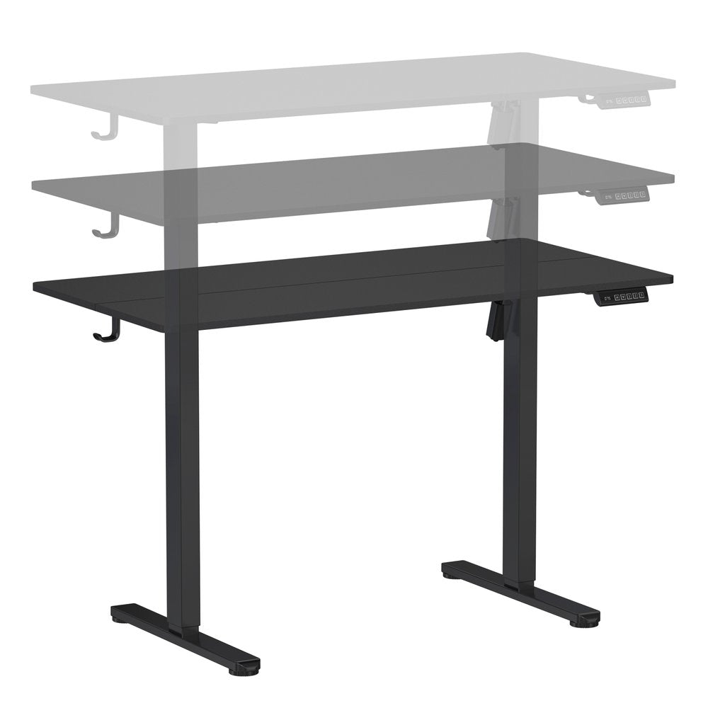 Adjustable Black Wood and Steel Standing Desk on a white background