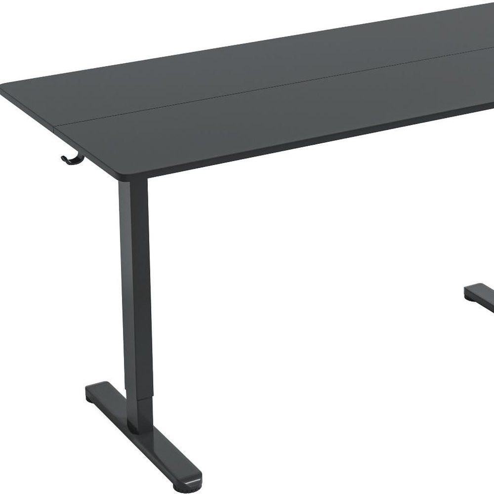 Adjustable Black Wood and Steel Standing Desk on a white background