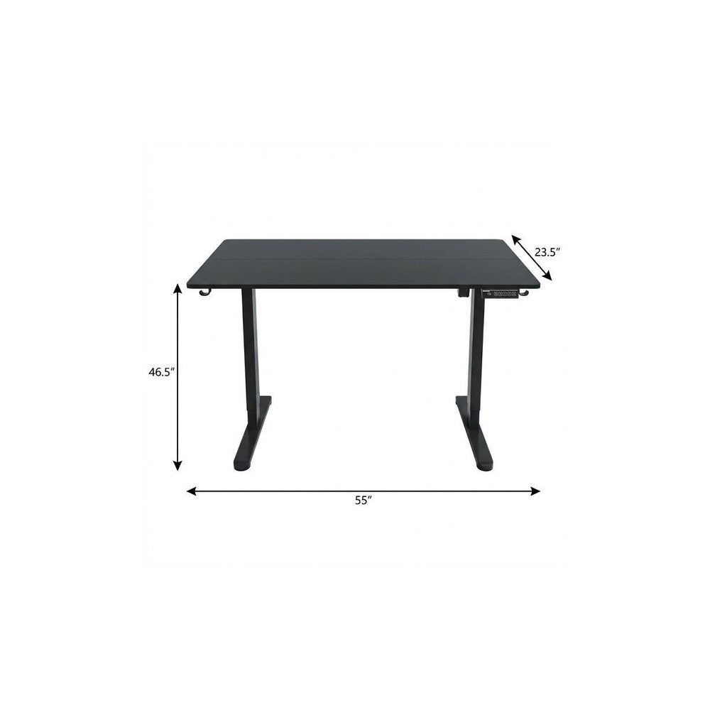 Adjustable Black Wood and Steel Standing Desk on a white background