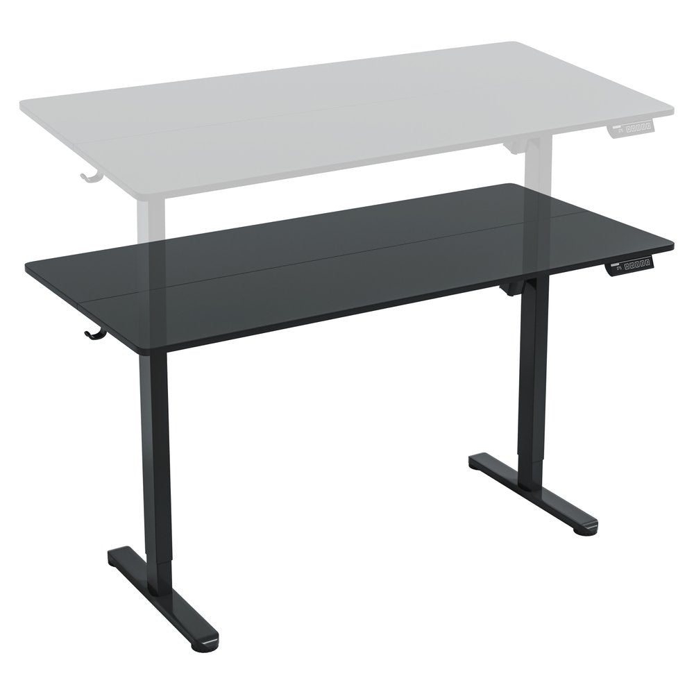 Adjustable Black Wood and Steel Standing Desk on a white background