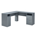 60" Gray Wood L Shape Pedestal Computer Desk With Two Drawers