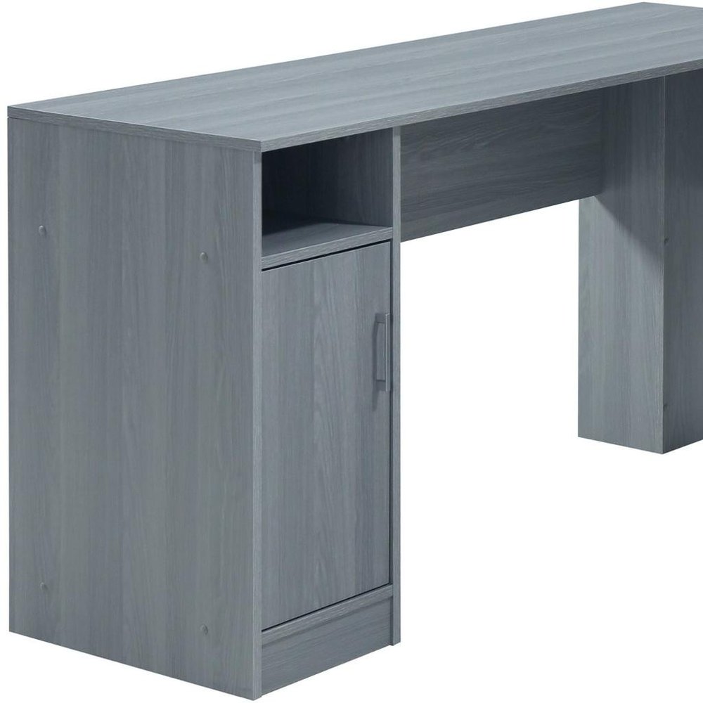 60" Gray Wood L Shape Pedestal Computer Desk With Two Drawers