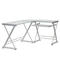 62" Clear Glass and Steel L Shape Computer Desk