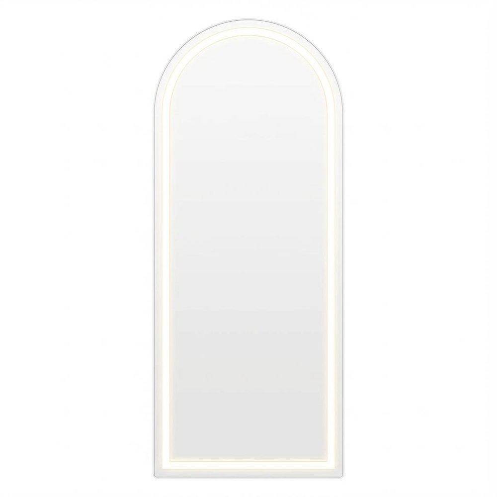 70" Silver Arch Lighted Freestanding And Wall Mounted Framed Full Length Mirror on a white background