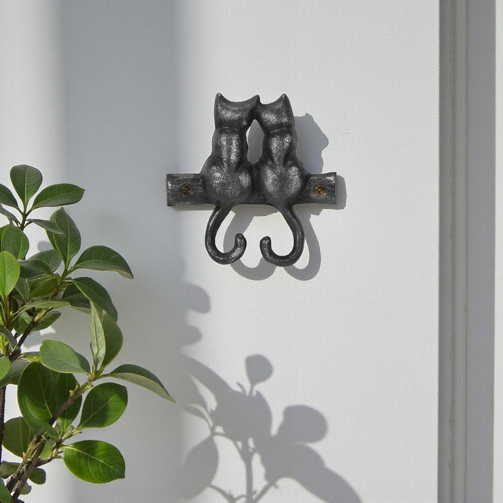 Two Hook 5" Black Cast Iron Cats Wall Hook