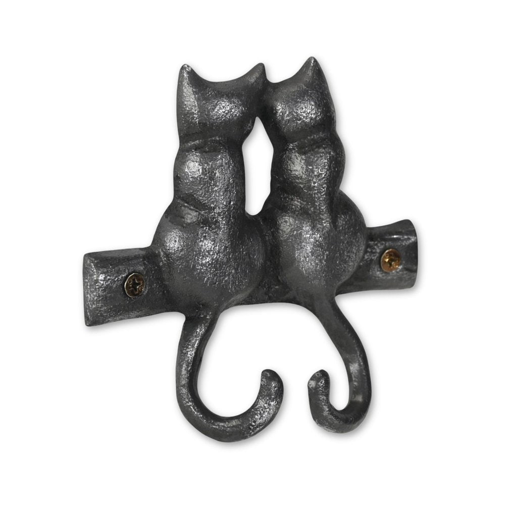 Two Hook 5" Black Cast Iron Cats Wall Hook