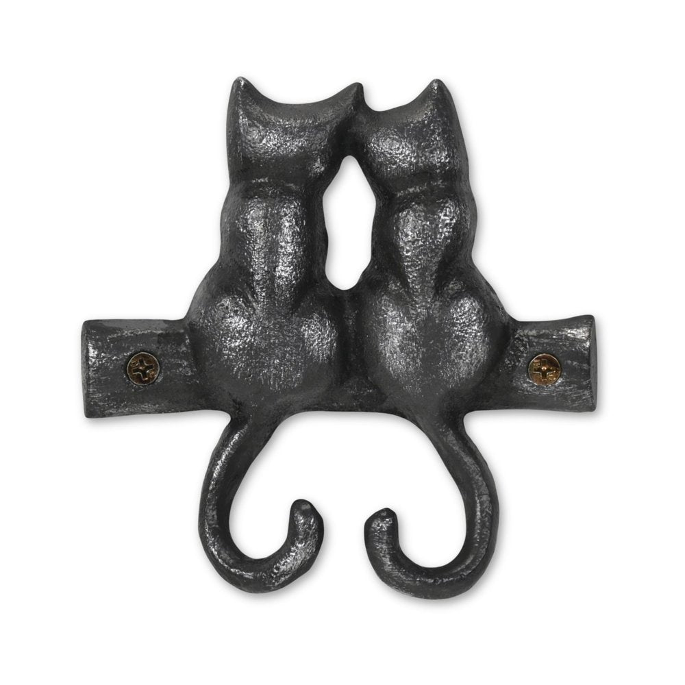 Two Hook 5" Black Cast Iron Cats Wall Hook