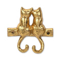 Two Hook 5" Gold Cast Iron Cats Wall Hooks on a white background