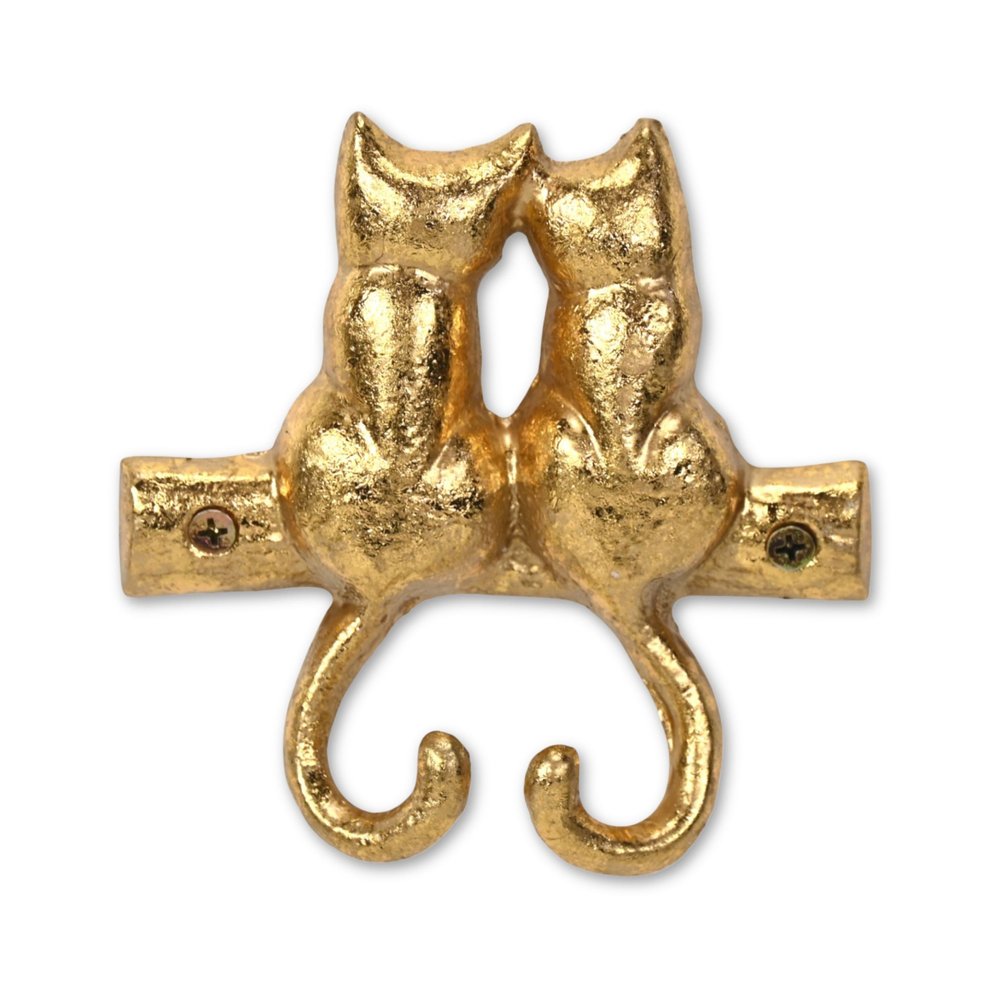 Two Hook 5" Gold Cast Iron Cats Wall Hooks
