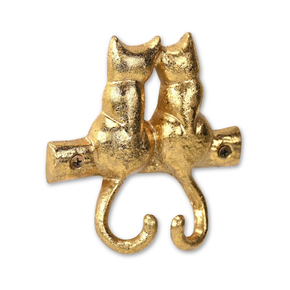 Two Hook 5" Gold Cast Iron Cats Wall Hooks
