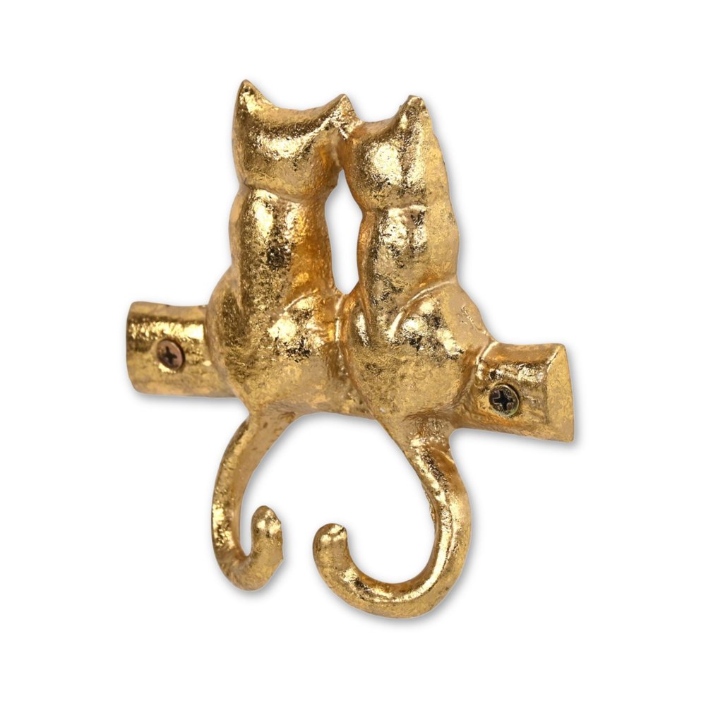 Two Hook 5" Gold Cast Iron Cats Wall Hooks