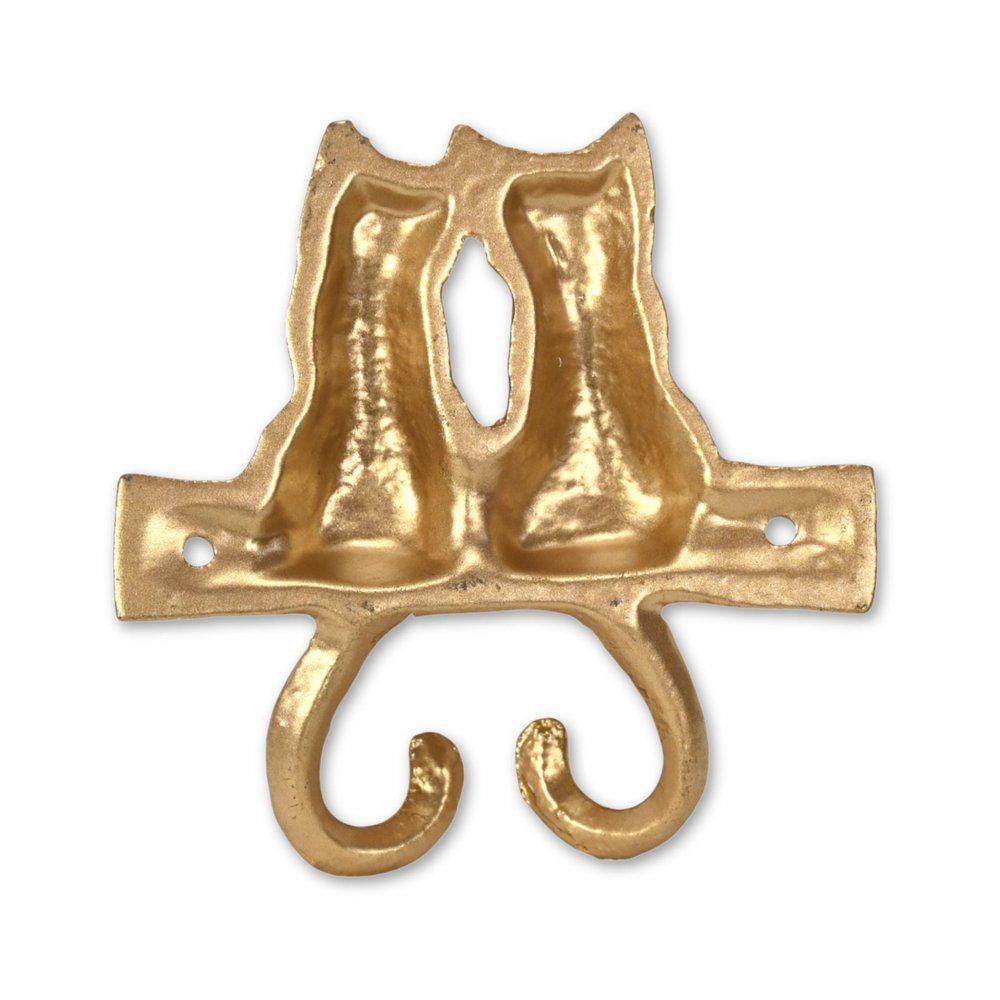 Two Hook 5" Gold Cast Iron Cats Wall Hooks