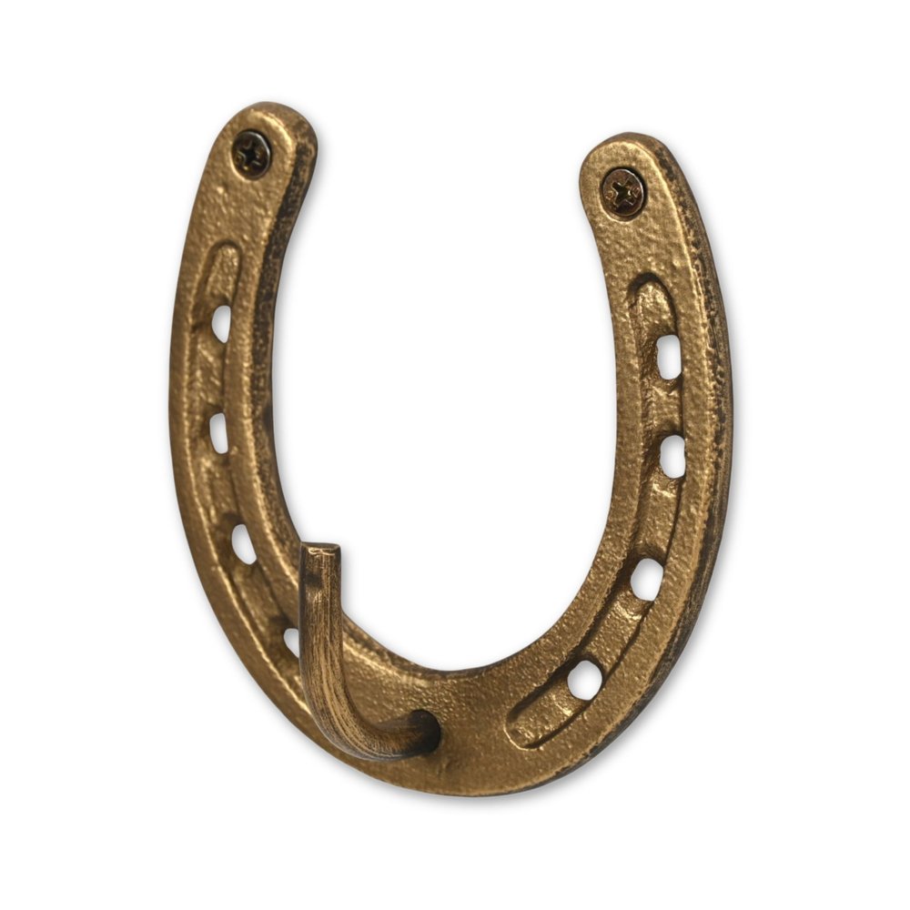 4" Antiqued Gold Cast Iron Horseshoe Wall Hook