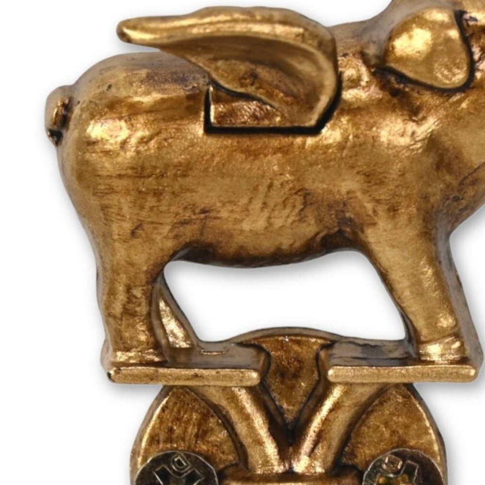 Two Hook 2" Antiqued Gold Cast Iron Pig Wall Hooks